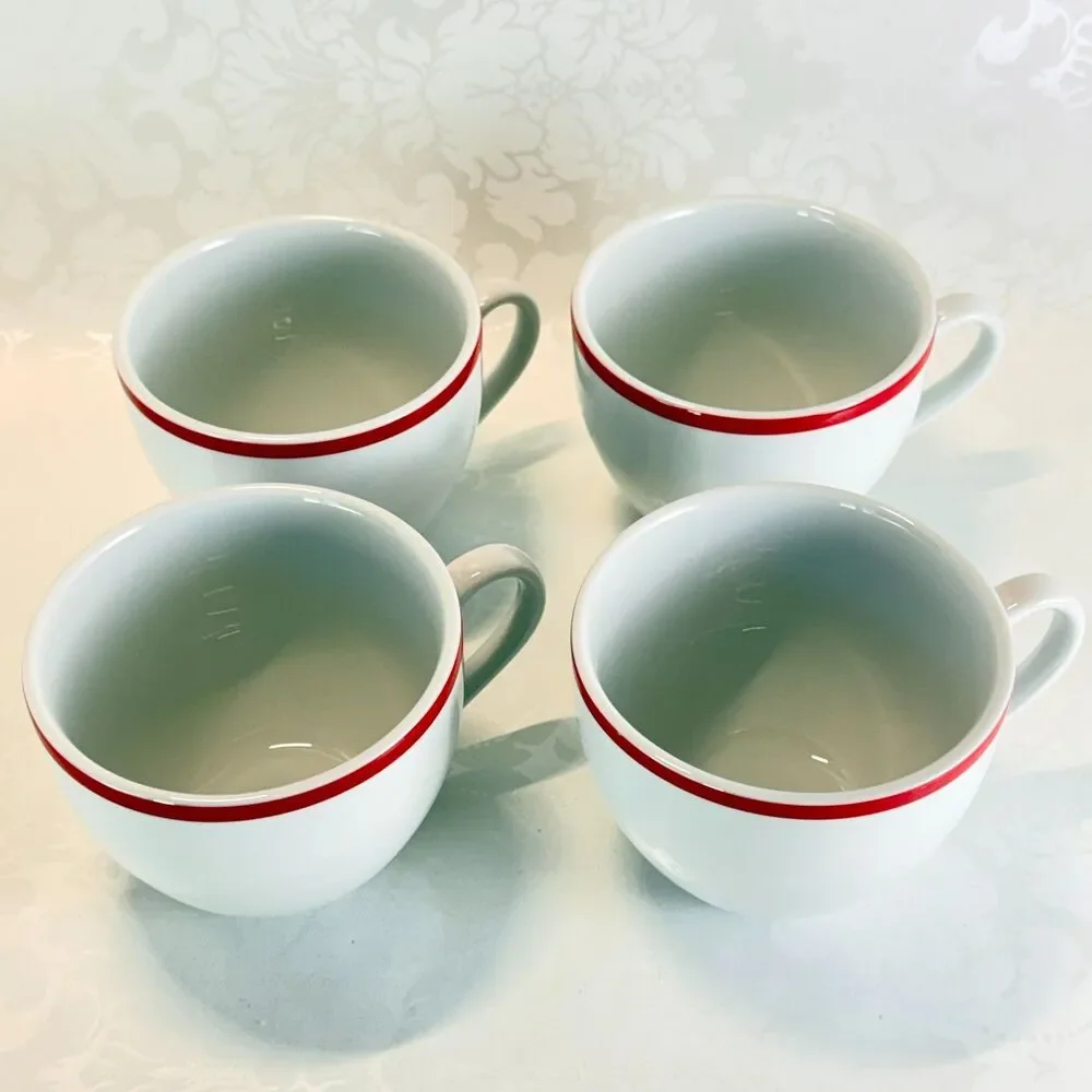 Williams Sonoma Brasserie Red Banded Coffee Mugs Vintage Made in Japan Set Of 4